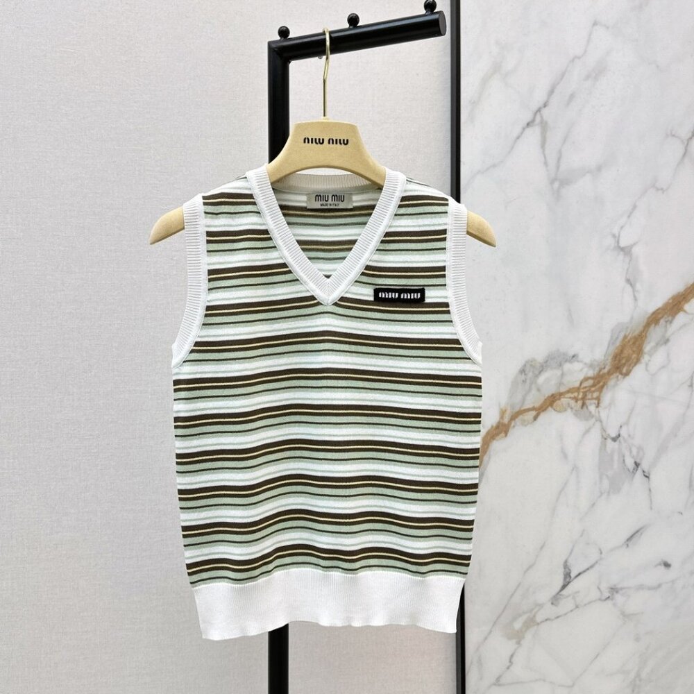 Women's Miu Miu Color Block Striped Wool V-Neck Vest Sz S
